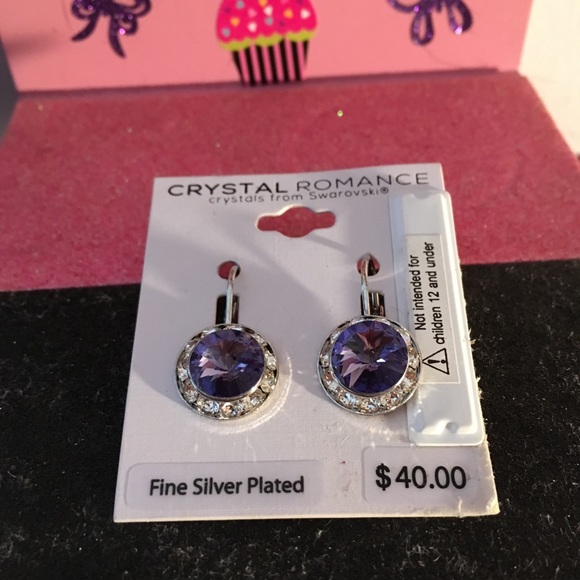 💜Purple Crystal Silver Earrings💜 - Picture 2 of 8